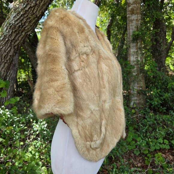 Macys VTG Genuine Mink Fur Stole Wrap Cape Light Brown Lined Collar Pockets - Picture 3 of 13